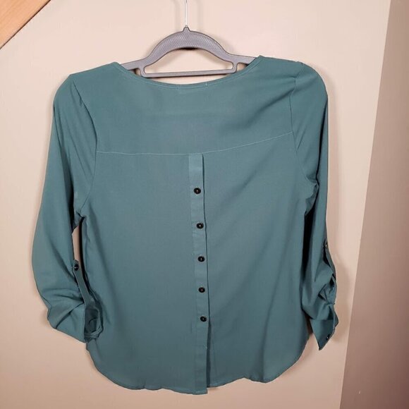 Like New Blu Pepper Scoop Neck Double Pocket Teal Blouse Small - Picture 6 of 8